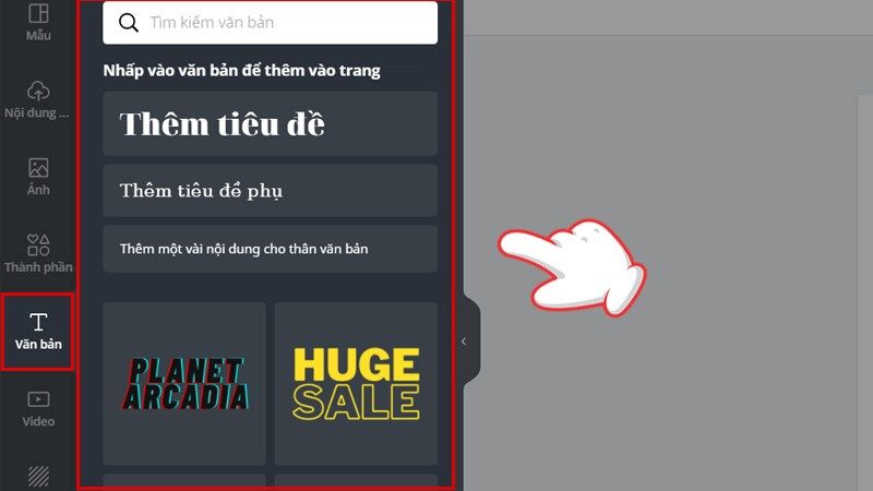 Chọn mục Văn bản để thêm chữ trên banner (Ảnh: internet)