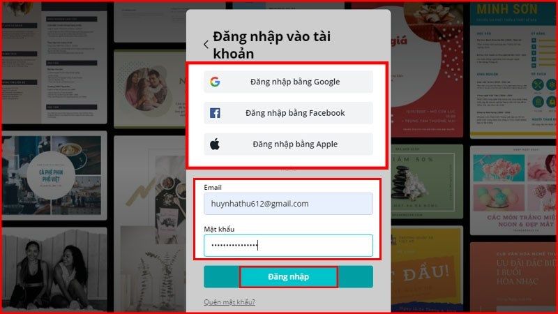 Đăng nhập trên Canva (Ảnh: internet)