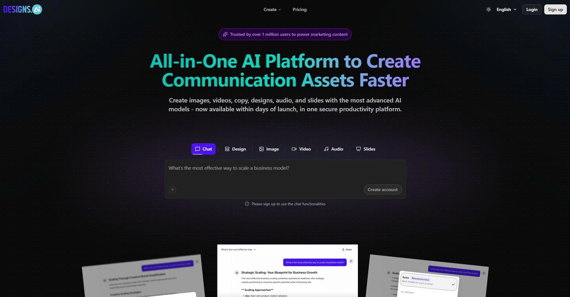Designs.ai tự động đề xuất các mẫu thiết kế phù hợp theo câu lệnh người dùng (Ảnh: internet)